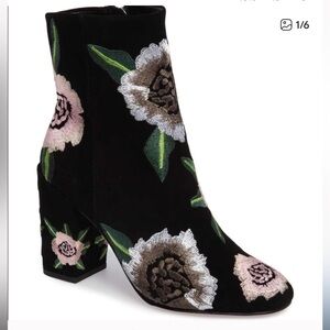 Rebecca Minkoff Black and Pink Floral Ankle Boots